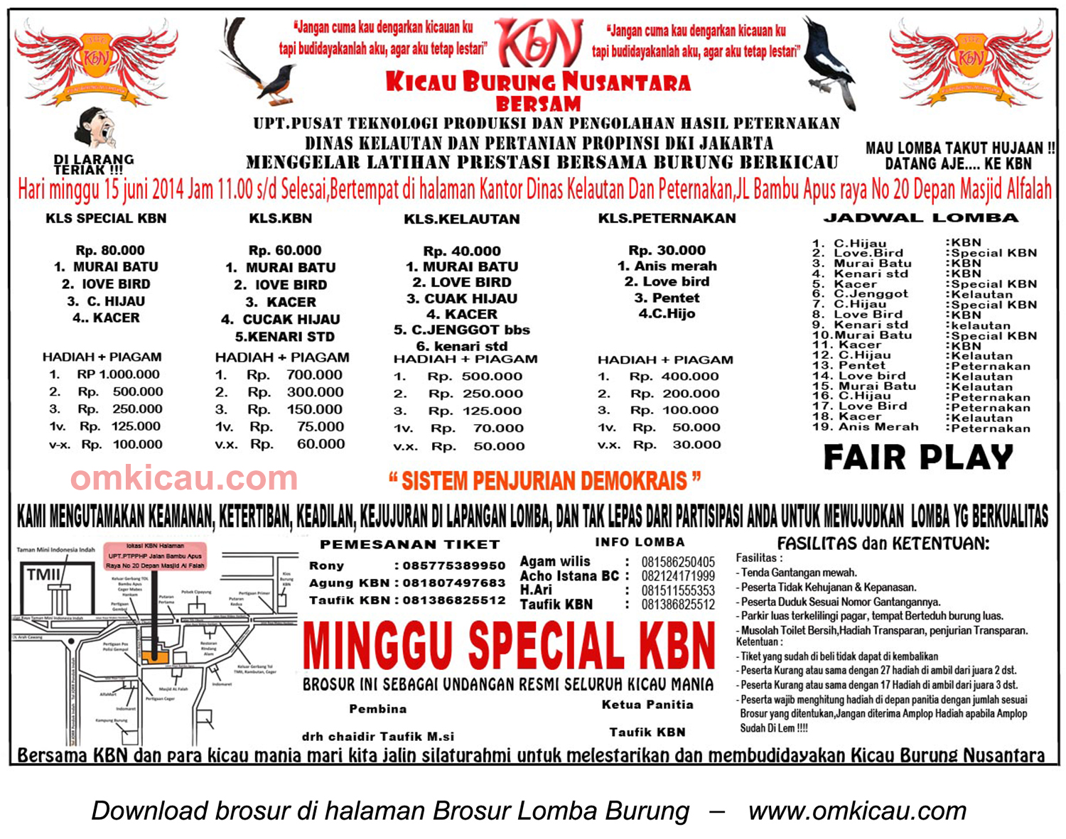 Brosur Latpres Kicau Burung Nusantara (KBN), Jakarta, 15 Juni 2014
