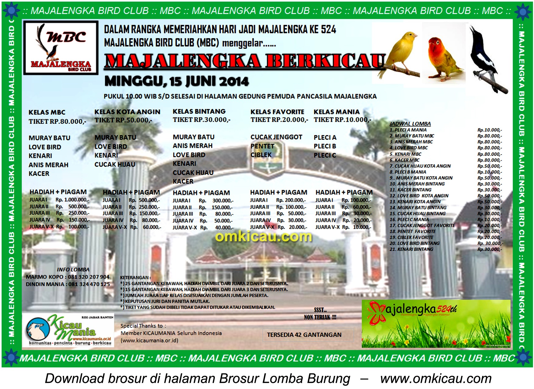 Brosur Lomba Burung Majalengka Berkicau, Majalengka, 15 Juni 2014