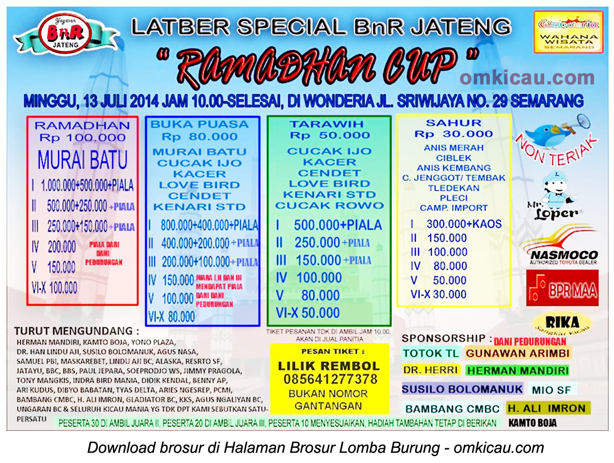 Brosur Latber Special BnR Jateng Ramadhan Cup, Semarang, 13 Juli 2014