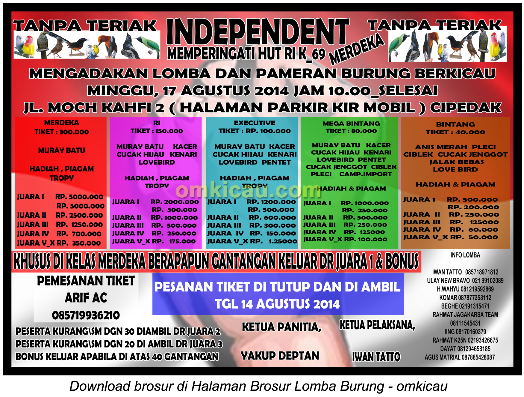 Brosur Lomba Burung 69Th Kemerdekaan RI - Independent Ent, Jakarta Selatan, 17 Agustus 2014