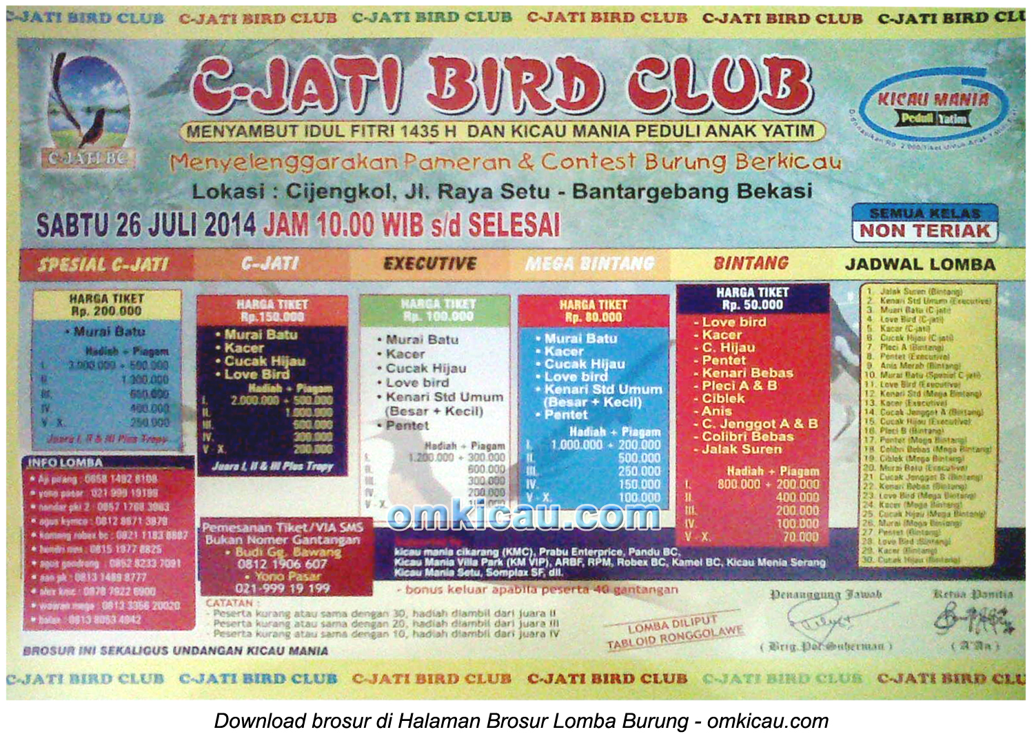 Brosur Lomba Burung Berkicau C-Jati Bird Club, 26 Juli 2014