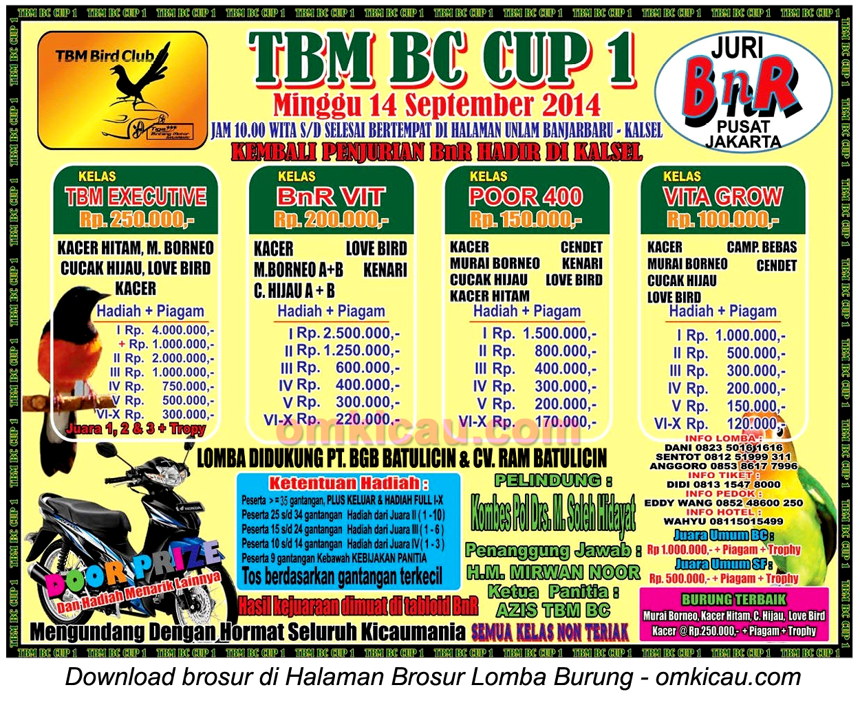 Brosur Lomba Burung Berkicau TBM BC Cup, Banjarbaru-Kalsel, 14 September 2014