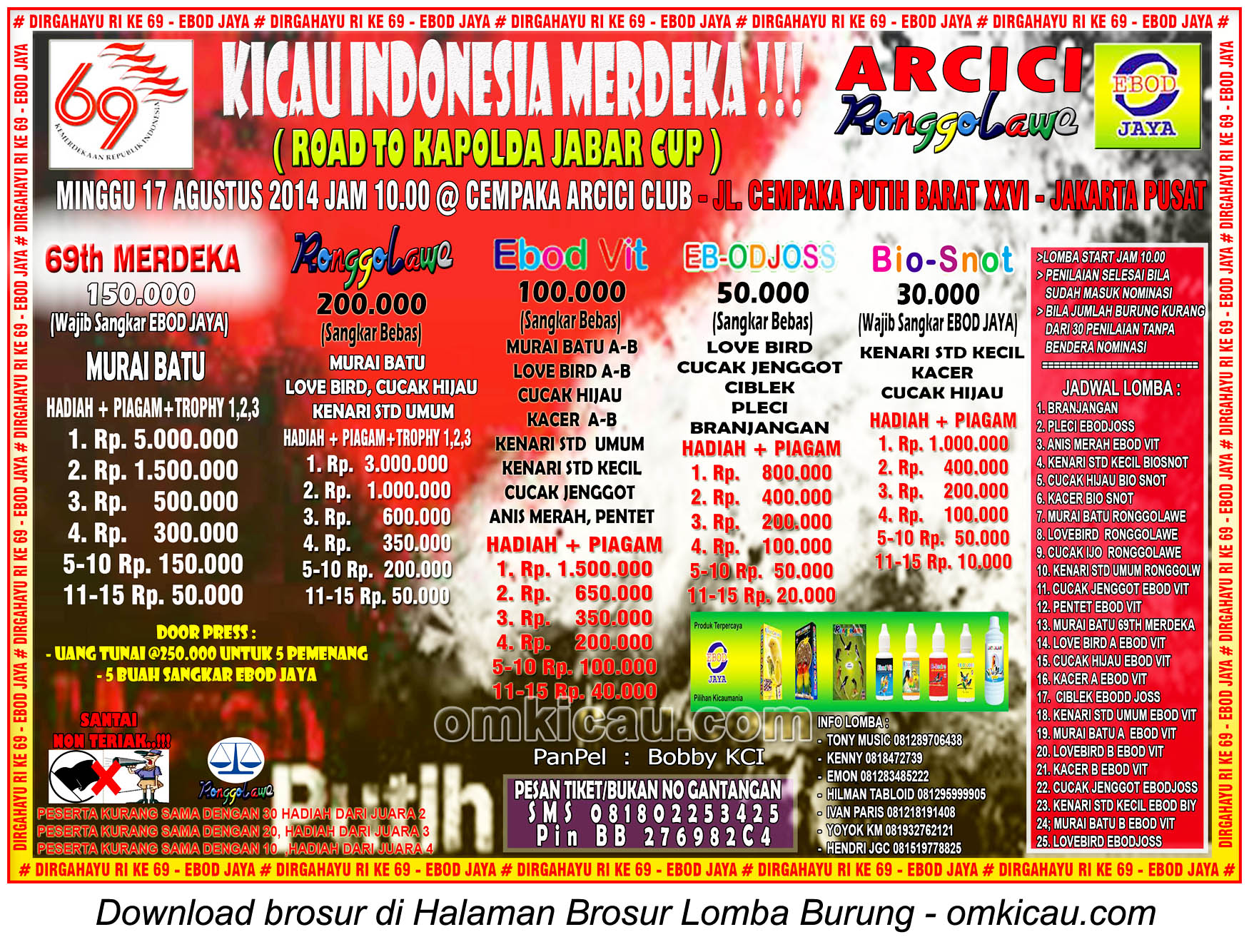 Brosur Lomba Burung Kicau Indonesia Merdeka - Arcici, Jakarta Pusat, 17 Agustus 2014