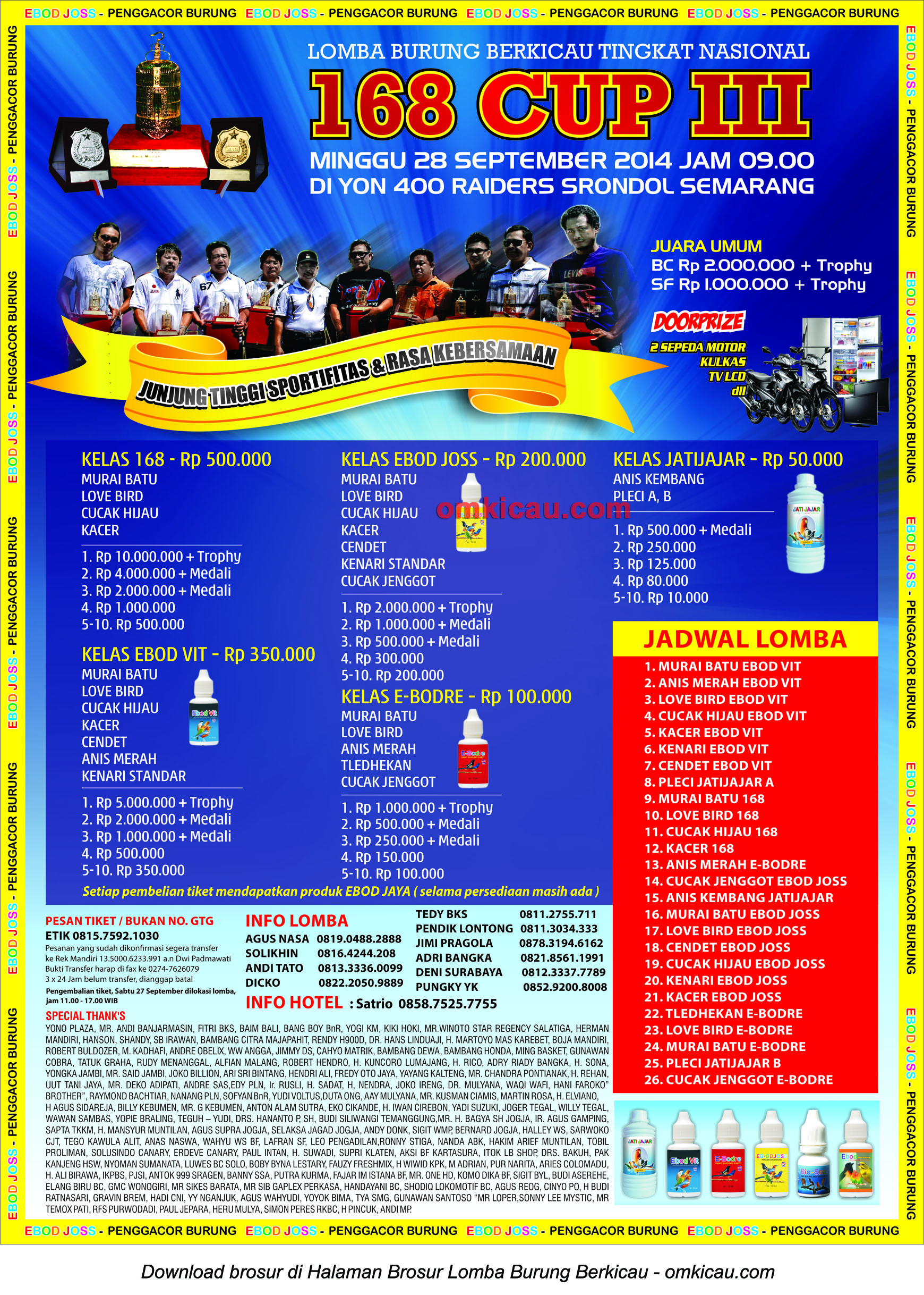 Brosur Lomba Burung Berkicau 168 Cup III, Semarang, 28 September 2014