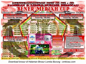 Brosur Lomba Burung Berkicau Bener Meriah Cup, Bener Meriah, 31 Agustus 2014