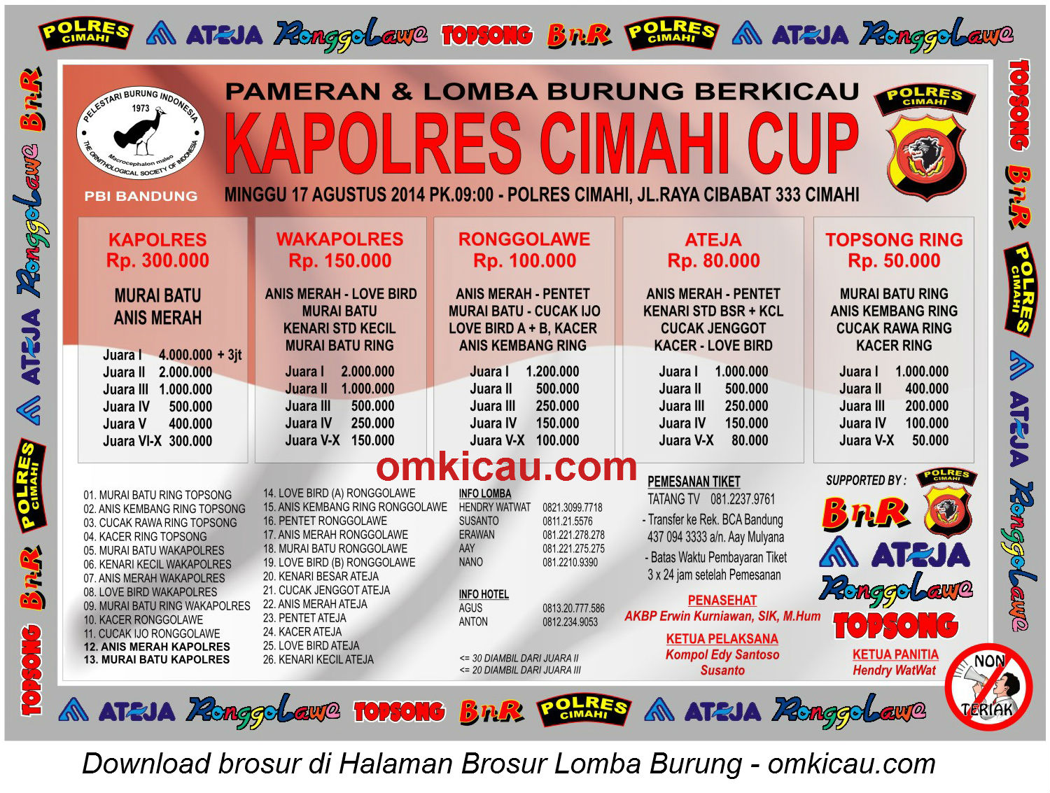 Brosur Lomba Burung Berkicau Kapolres Cimahi Cup, Cimahi, 17 Agustus 2014