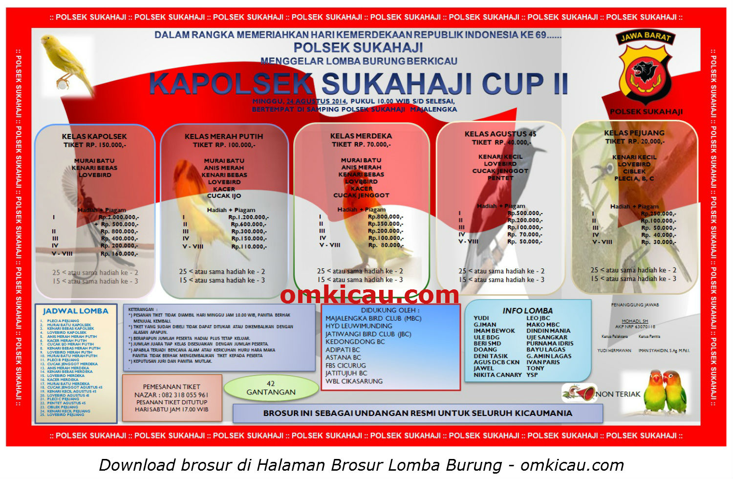 Brosur Lomba Burung Berkicau Kapolsek Sukahaji Cup II, Majalengka, 24 Agustus 2014