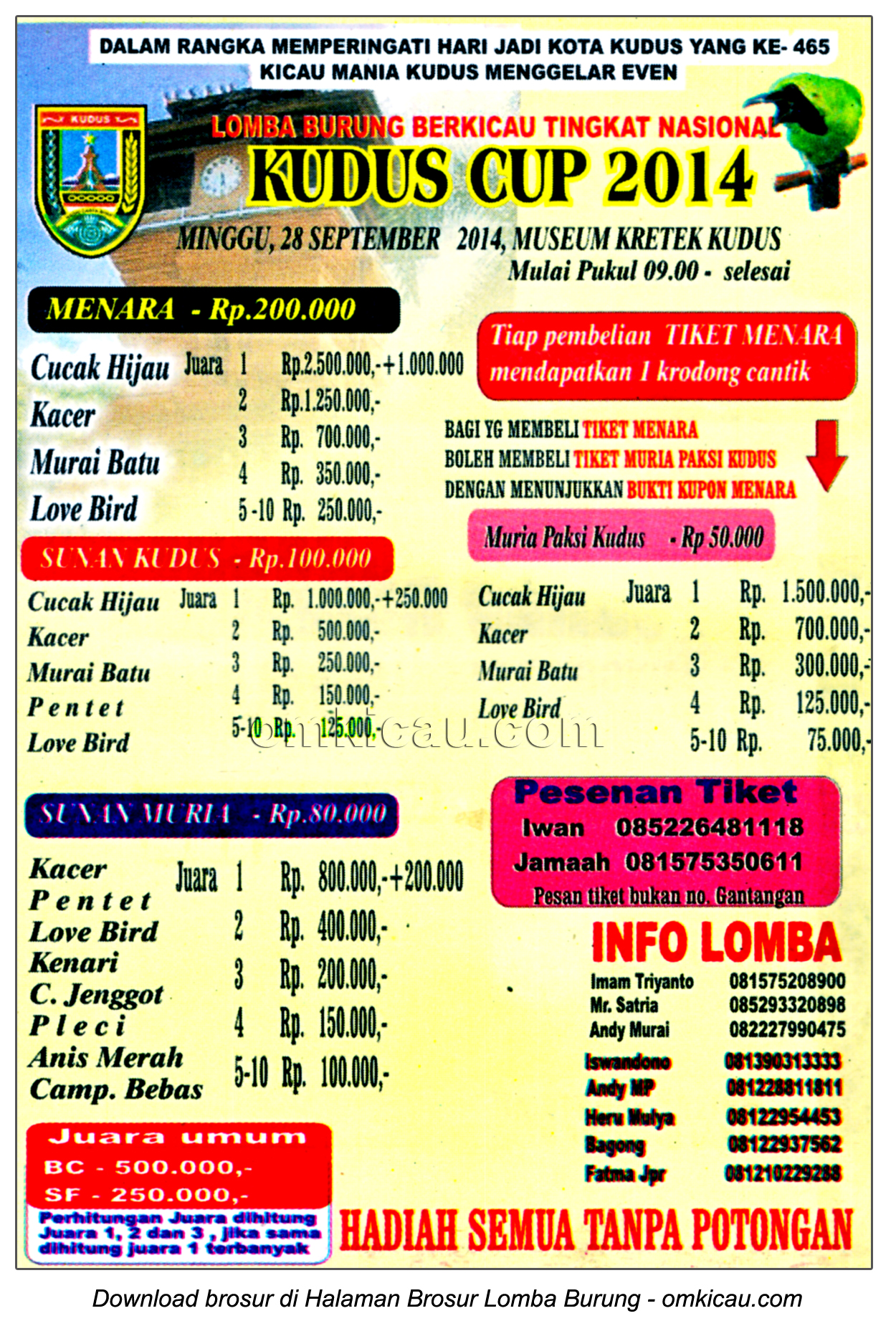 brosur lomba burung berkicau kudus cup 2014 kudus 28 september 2014