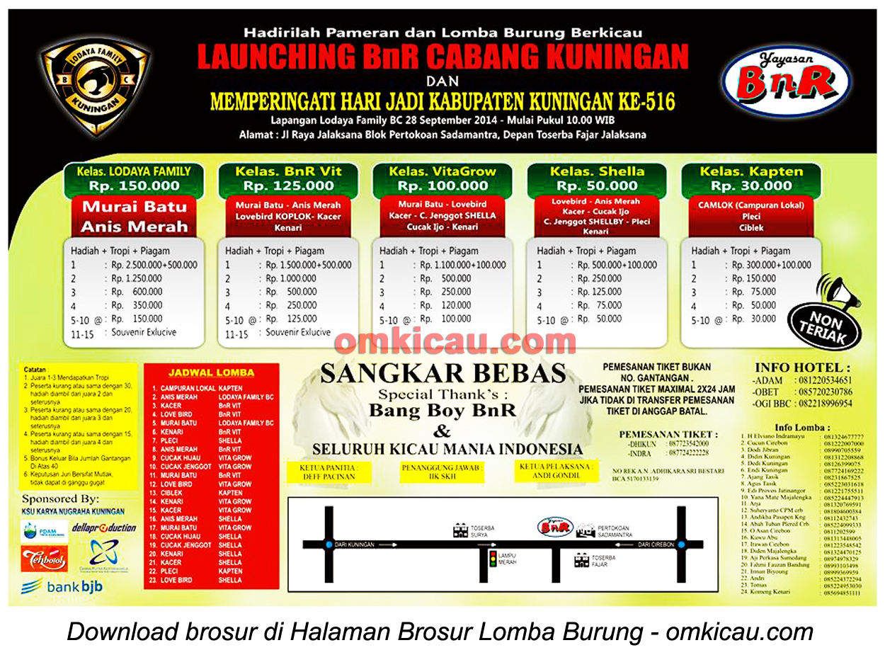 Brosur Lomba Burung Berkicau Launching BnR Cabang Kuningan, 28 September 2014