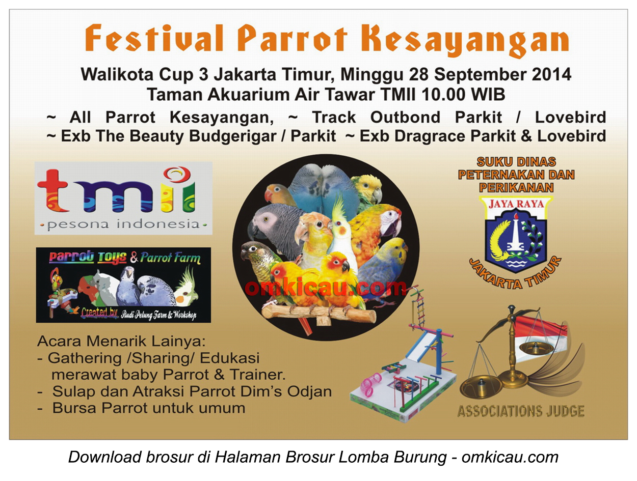 Brosur Festival Parrot Kesayangan Wali Kota Cup 3, Jakarta Timur, 28 September 2014