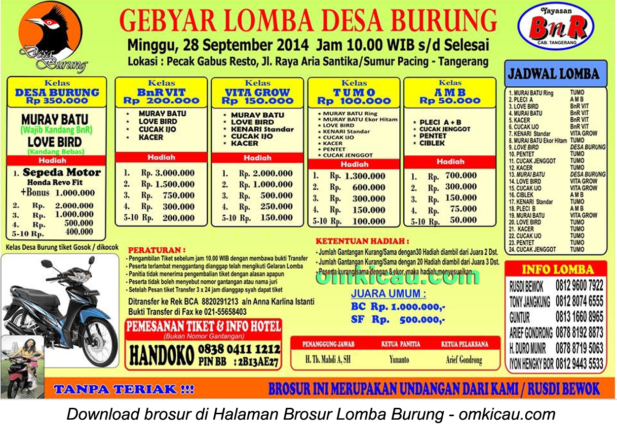 Brosur Gebyar Lomba Desa Burung, Tangerang, 28 September 2014