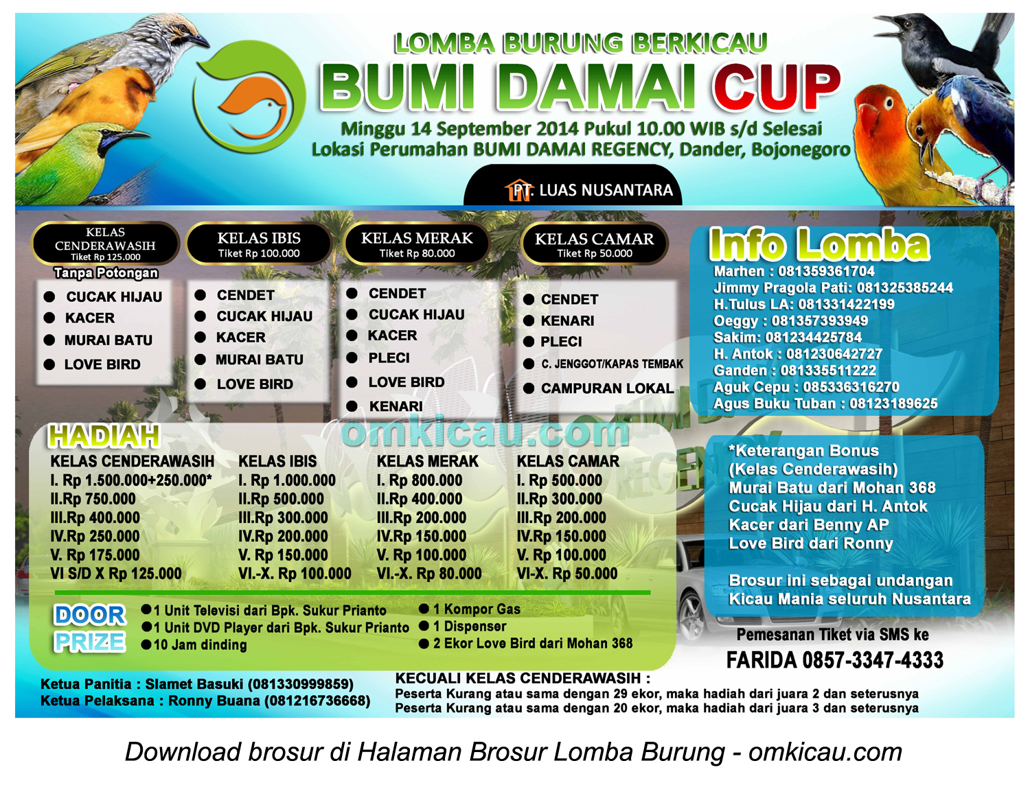 Brosur Lomba Burung Berkicau Bumi Damai Cup, Bojonegoro, 14 September 2014