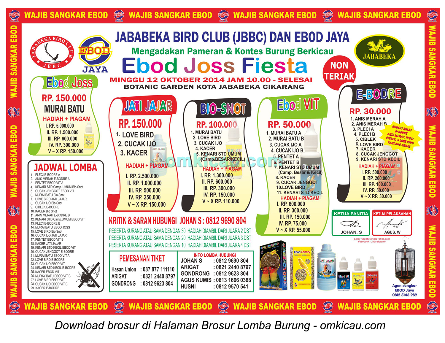 Brosur Lomba Burung Berkicau Ebod Joss Fiesta - JBBC, Bekasi, 12 Oktober 2014