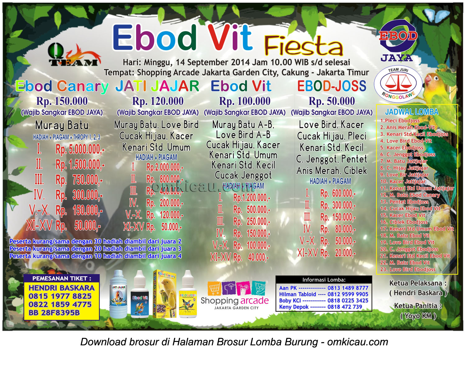 Brosur Lomba Burung Berkicau Ebod Vit Fiesta, Jakarta Timur, 14 September 2014