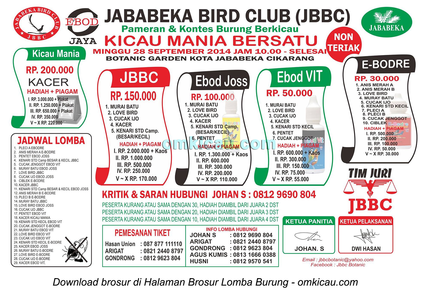 Brosur Lomba Burung Berkicau Jababeka BC, Bekasi, 28 September 2014