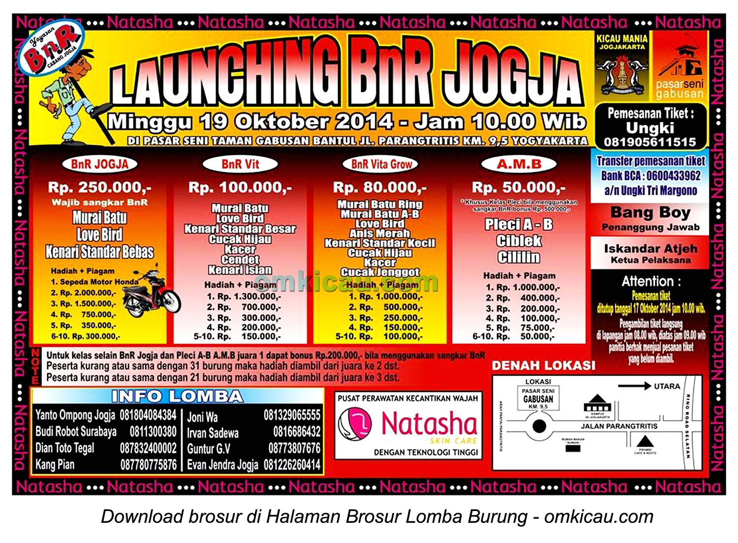 Brosur Lomba Burung Berkicau Launching BnR Jogja, 19 Oktober 2014