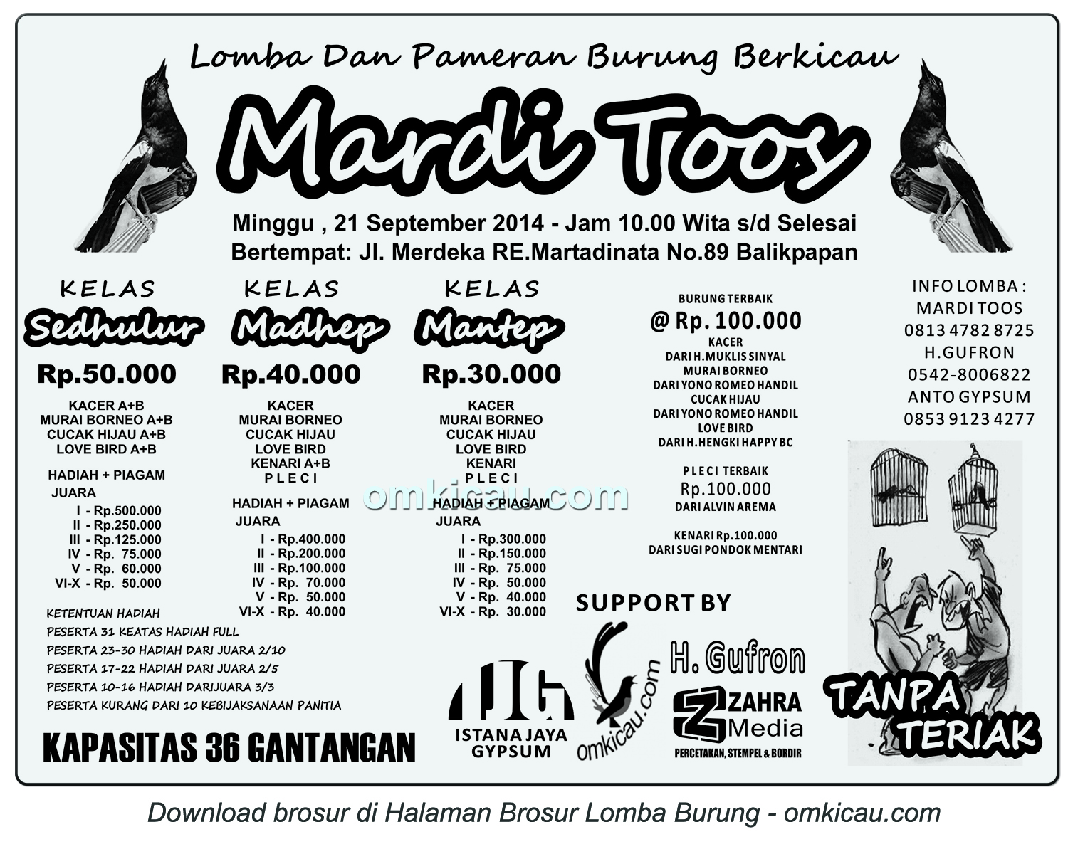 Brosur Lomba Burung Berkicau Mardi Toos, Balikpapan, 21 September 2014