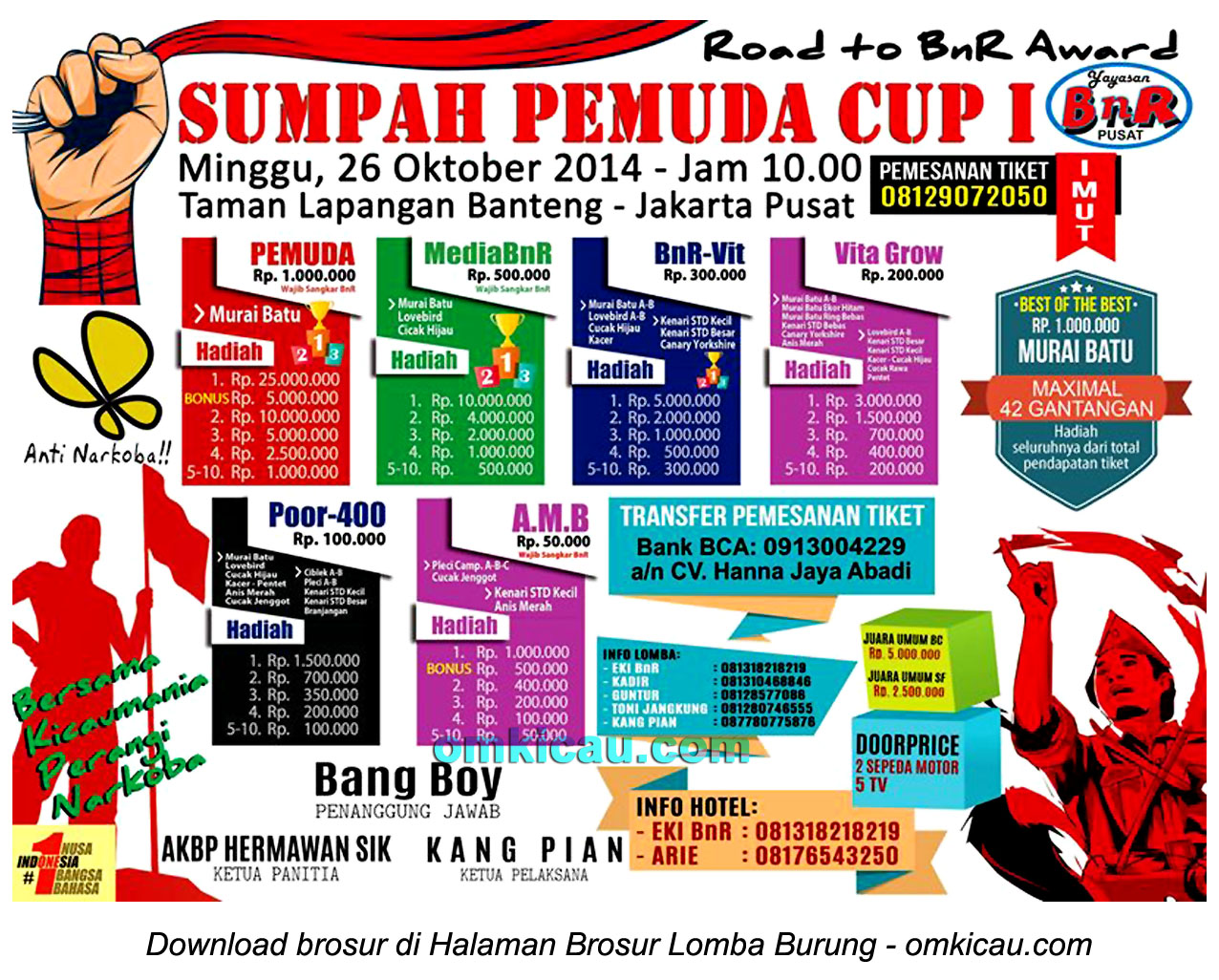 Brosur Lomba Burung Berkicau Sumpah Pemuda Cup I, Jakarta, 26 Oktober 2014