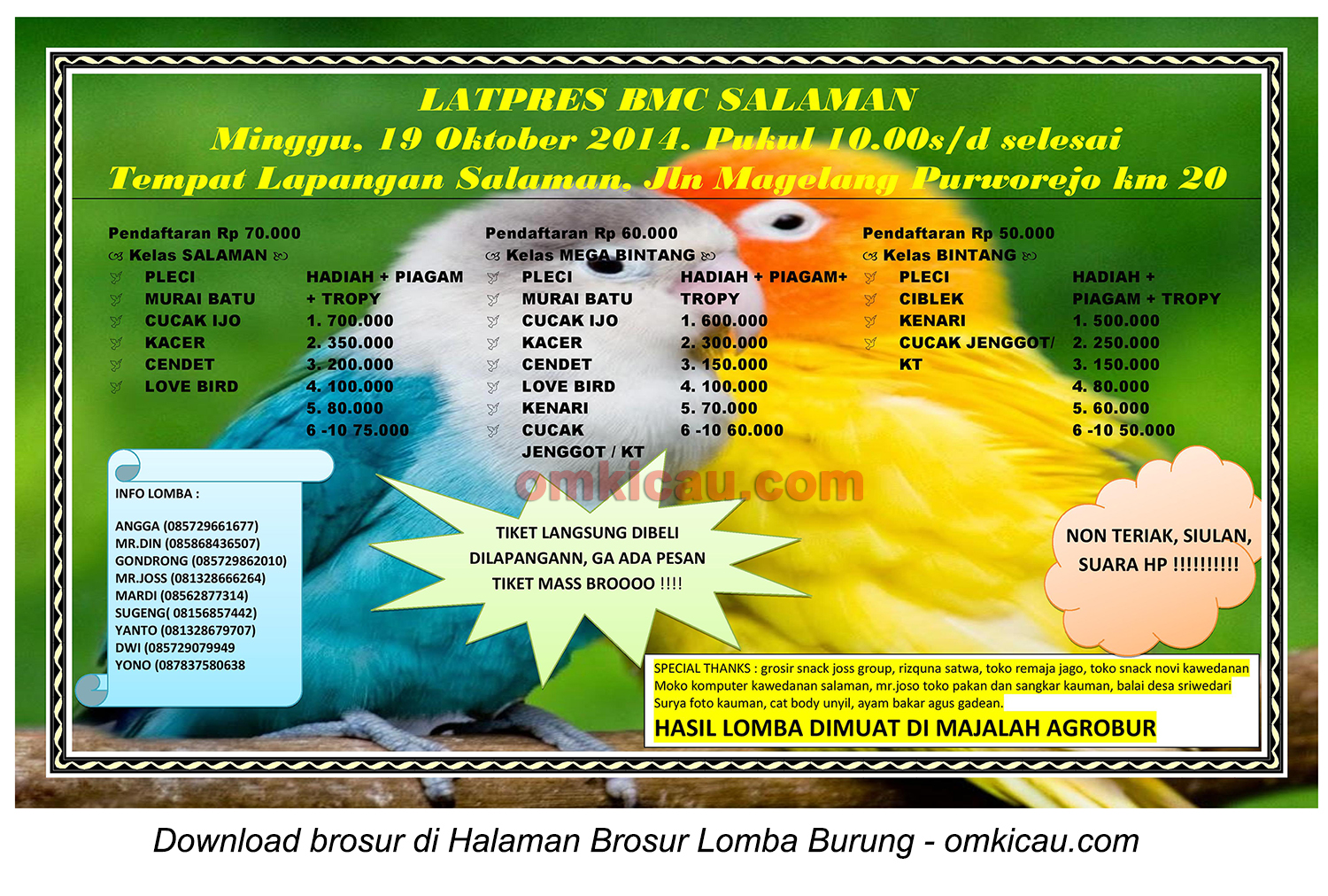 Brosur Latpres Burung Berkicau BMC Salaman, Magelang, 19 Oktober 2014
