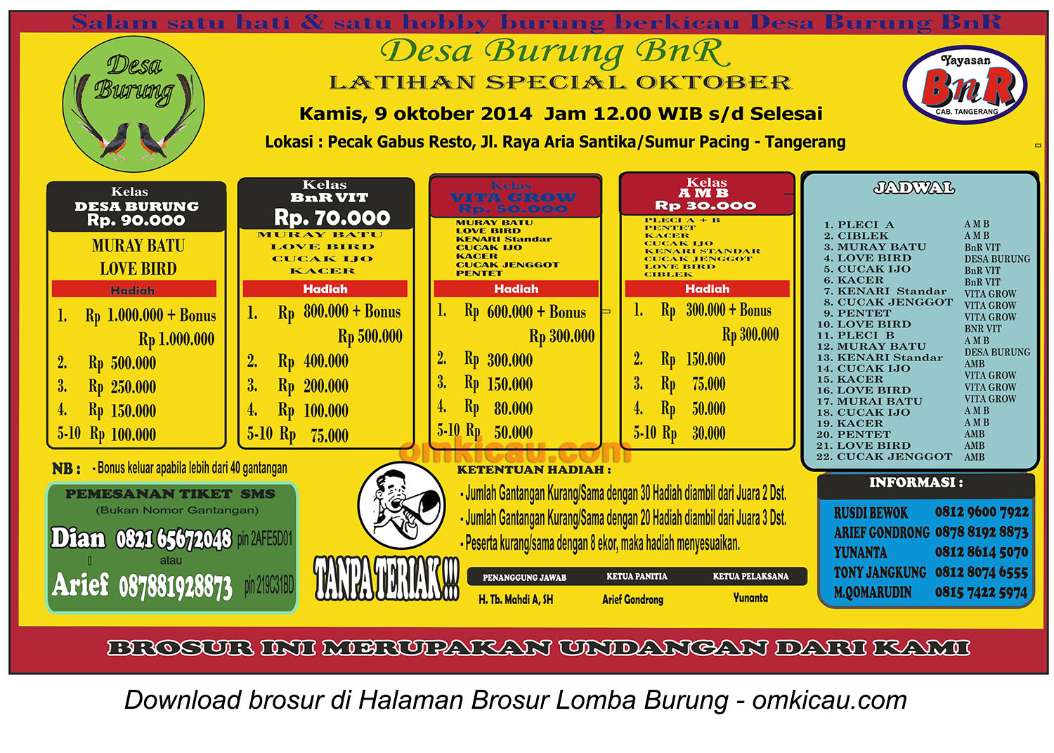 Brosur Latpres Desa Burung BnR, Tangerang, 9 Oktober 2014