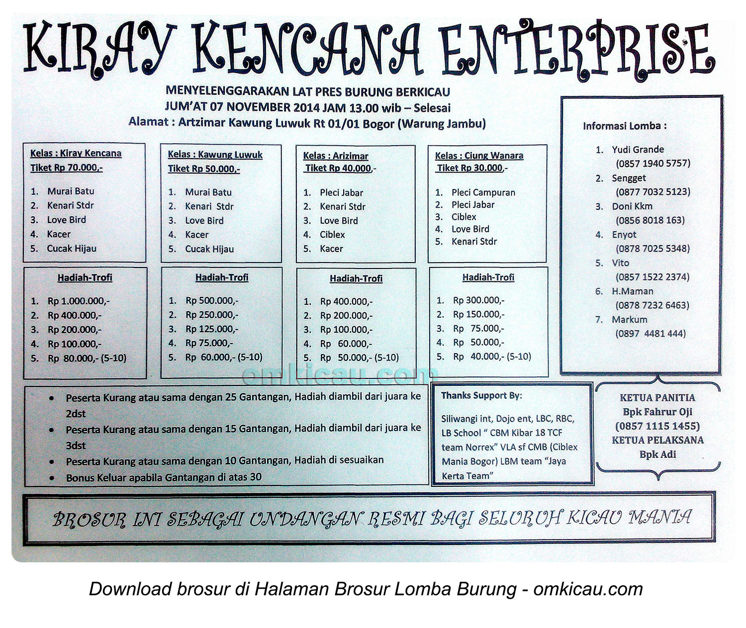 Brosur Latpres Kiray Kencana Enterprise, Bogor, 7 November 2014