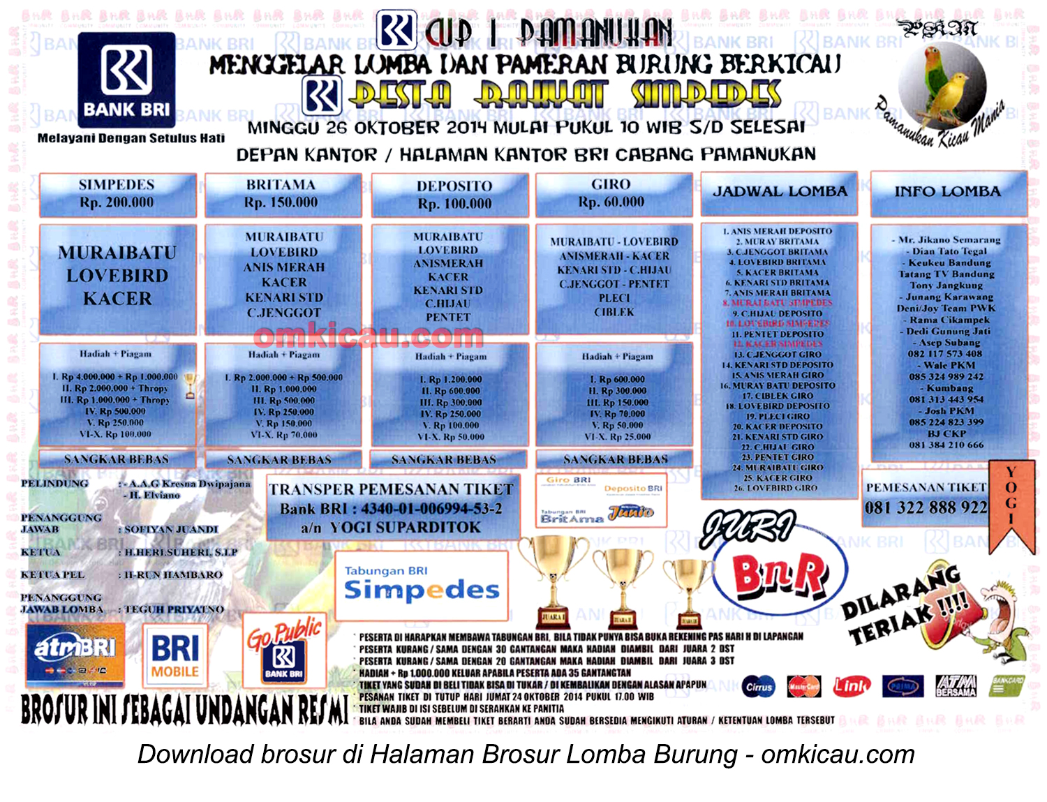 Brosur Lomba Burung Berkicau BRI Cup I, Pamanukan, 26 Oktober 2014