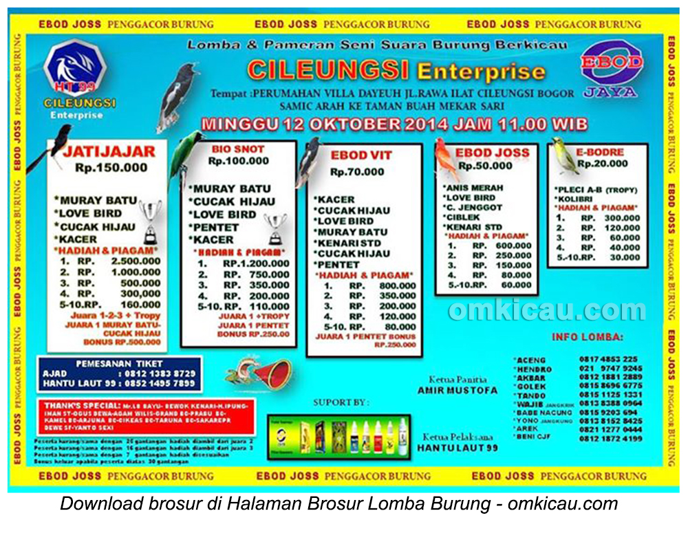 Brosur Lomba Burung Berkicau Cileungsi Enterprise, Bogor, 12 Oktober 2014
