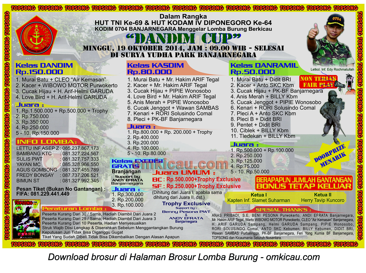 Brosur Lomba Burung Berkicau Dandim Cup, Banjarnegara, 19 Oktober 2014