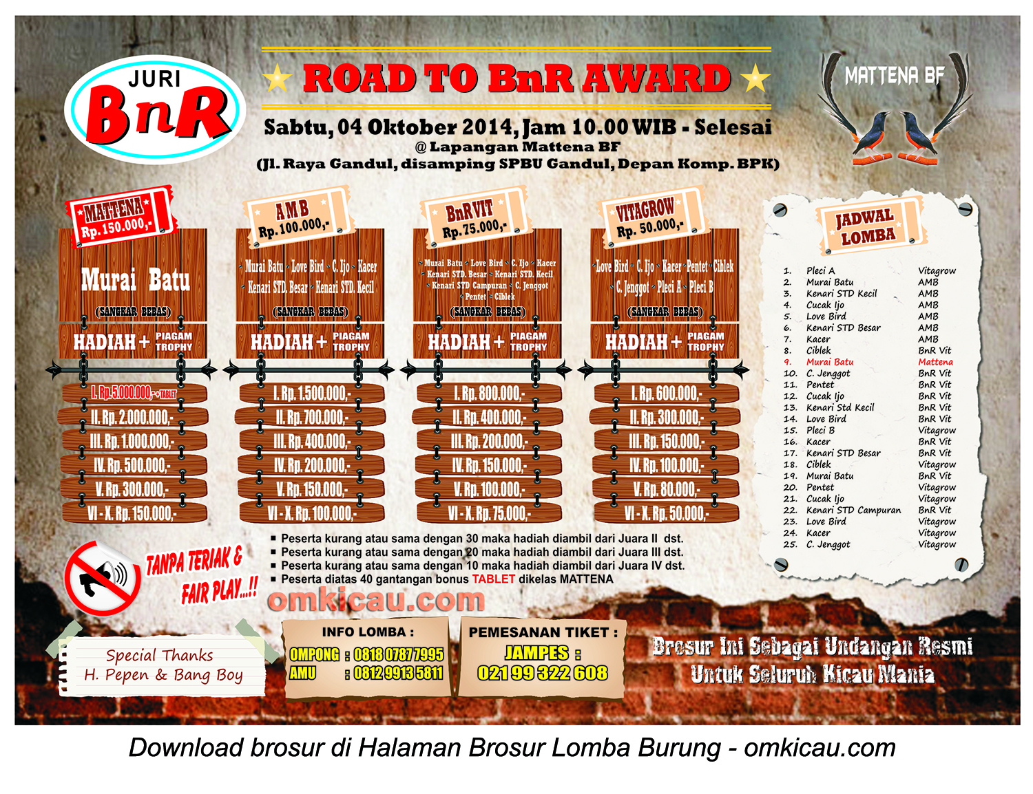 Brosur Road to BnR Award Mattena BF, Depok, 4 Oktober 2014