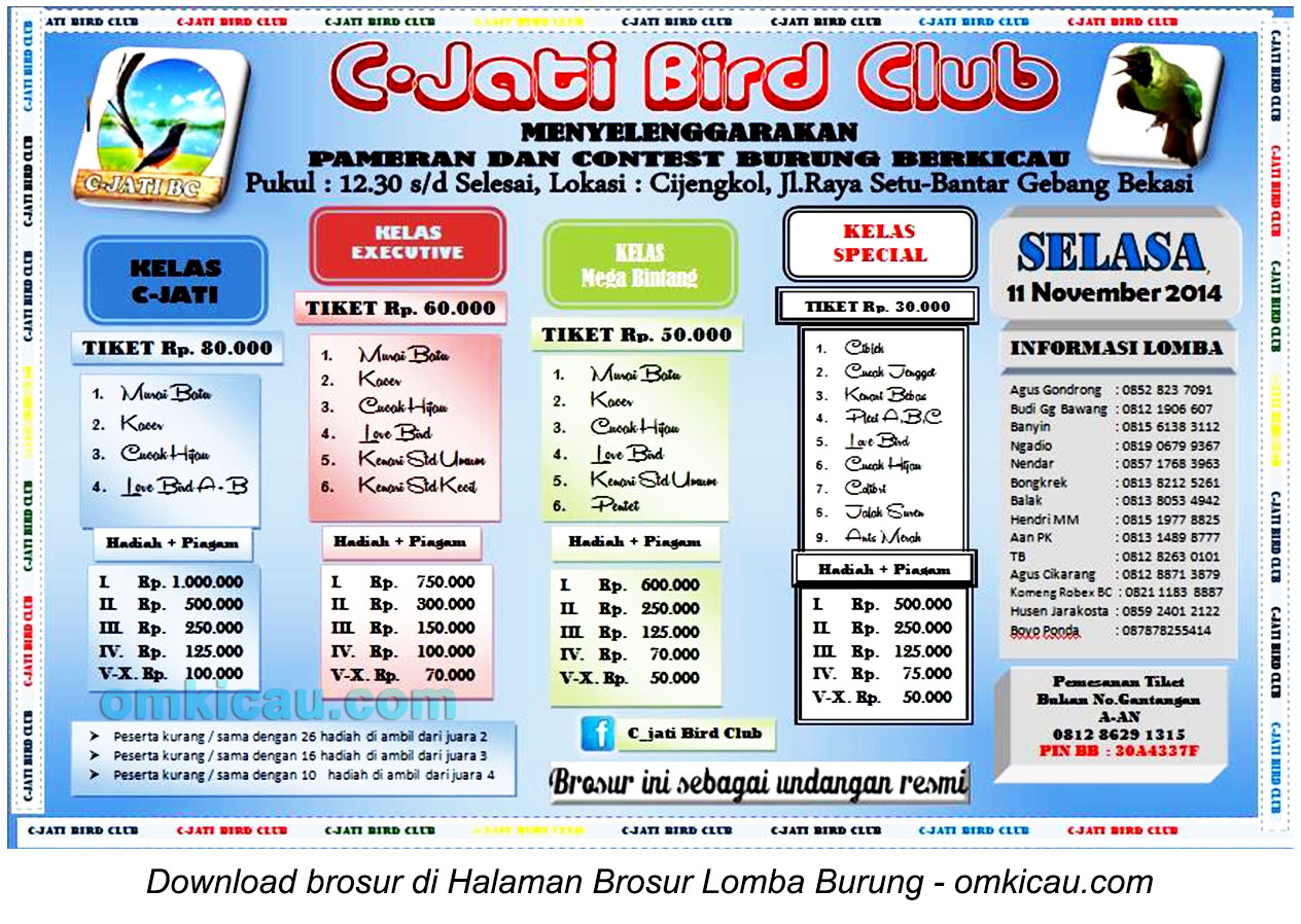 Brosur Lomba Burung Berkicau C-Jati BC, Bekasi, 11 November 2014