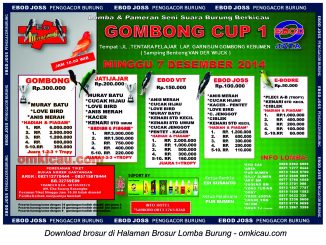 Brosur Lomba Burung Berkicau Gombong Cup 1 Kebumen, 7 Desember 2014