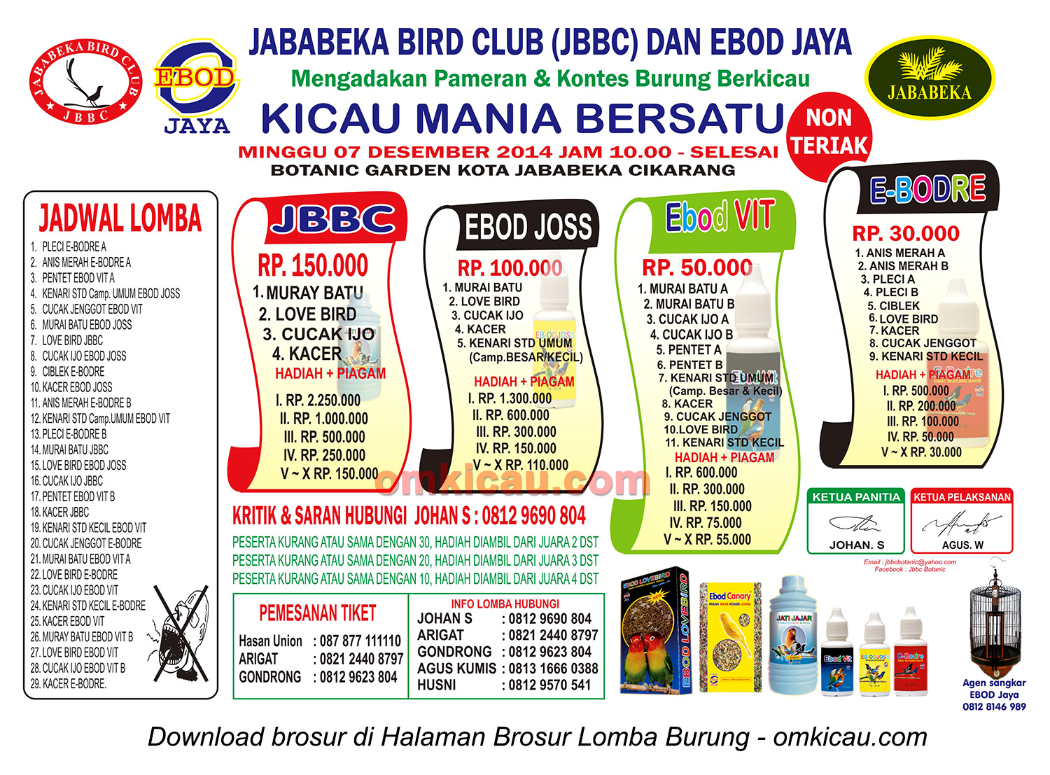 Brosur Lomba Burung Berkicau JBBC, Bekasi, 7 Desember 2014
