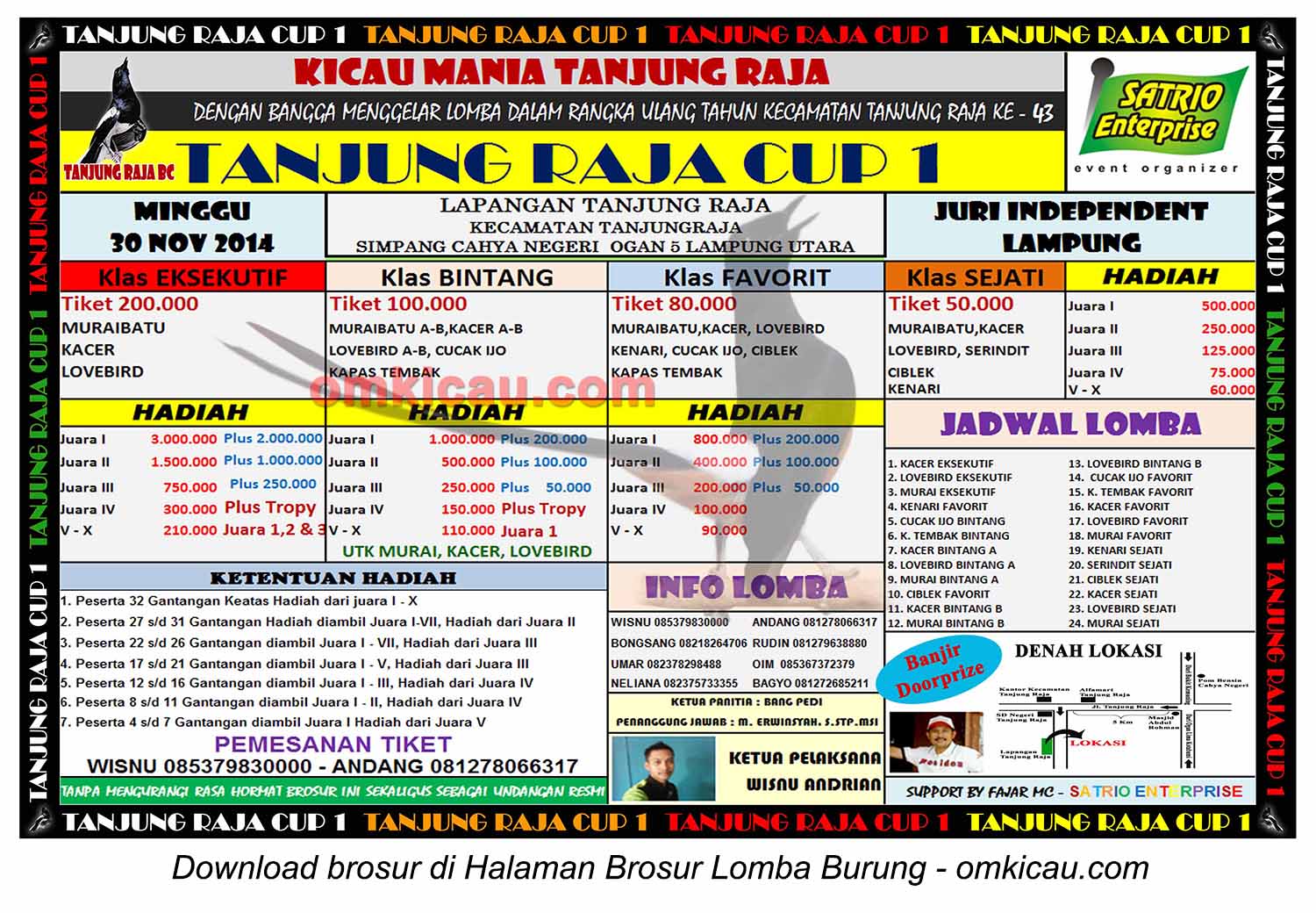 Brosur Lomba Burung Berkicau Tanjung Raja Cup 1, Lampung Utara, 30 November 2014