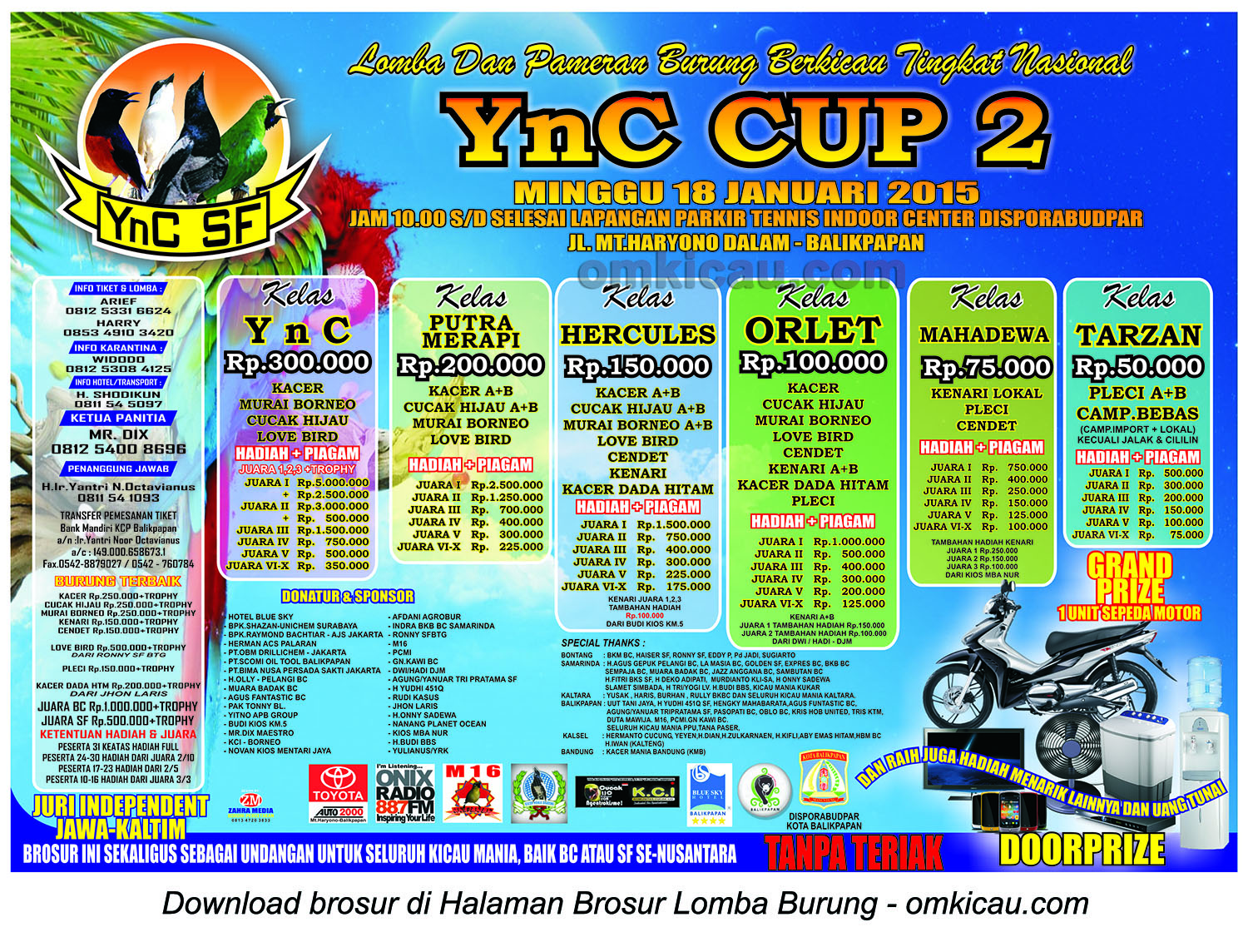 Brosur Lomba Burung Berkicau YnC Cup 2, Balikpapan, 18 Januari 2015