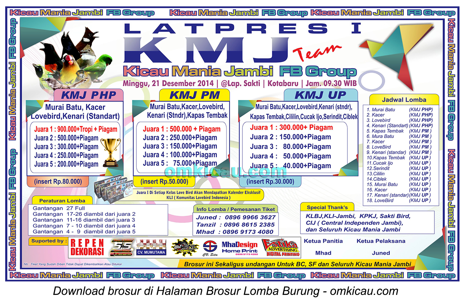 Brosur Latpres Burung Berkicau KMJ Team, Jambi, 21 Desember 2014