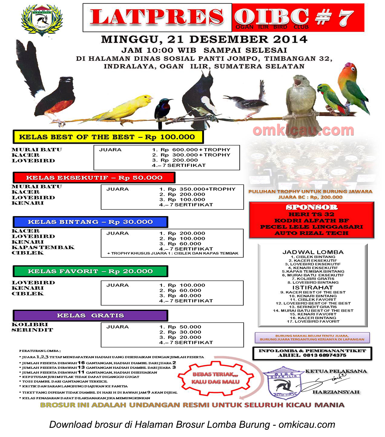 Brosur Latpres Burung Berkicau OIBC #7, Ogan Ilir, 21 Desember 2014
