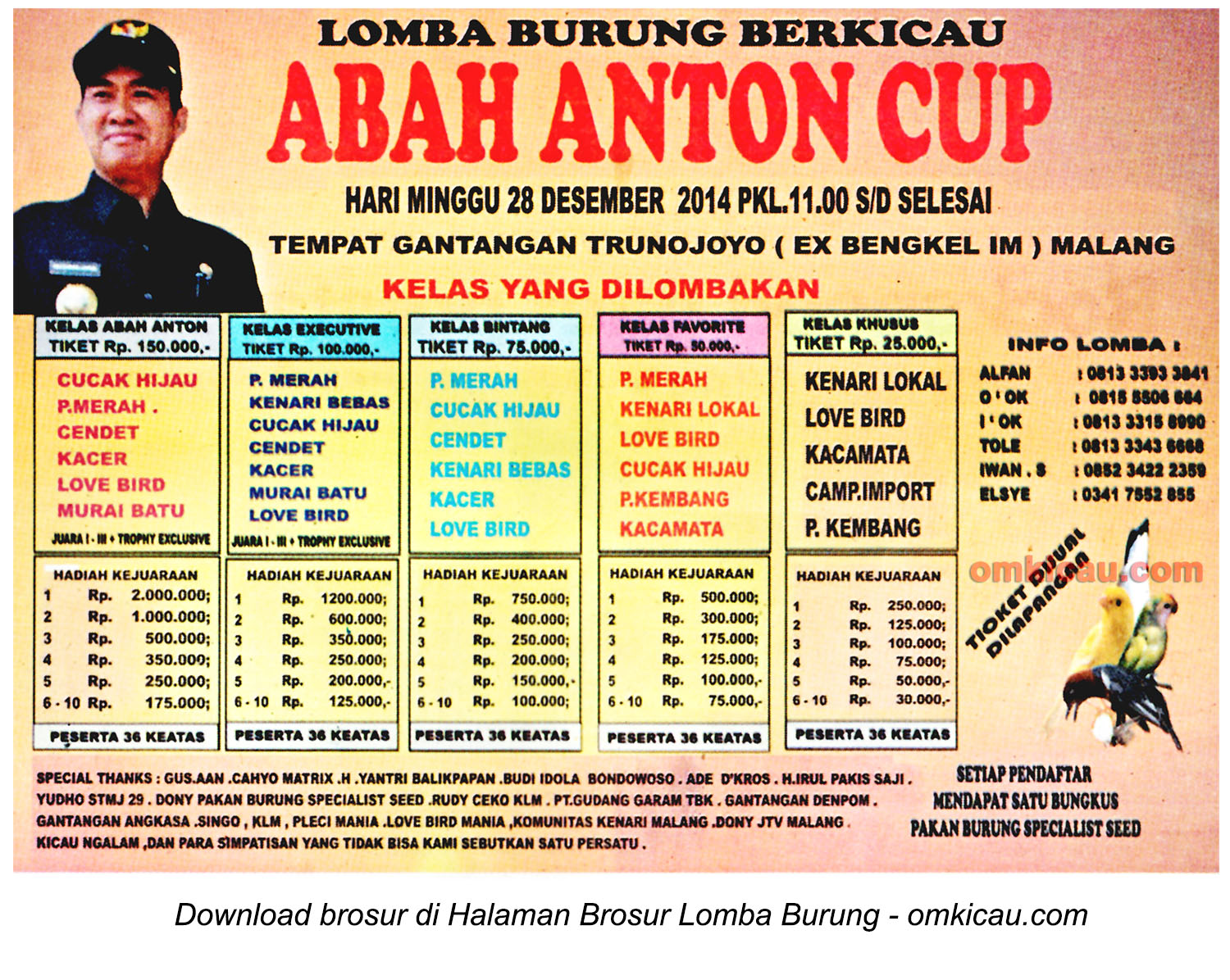 Brosur Lomba Burung Berkicau Abah Anton Cup, Malang, 28 Desember 2014