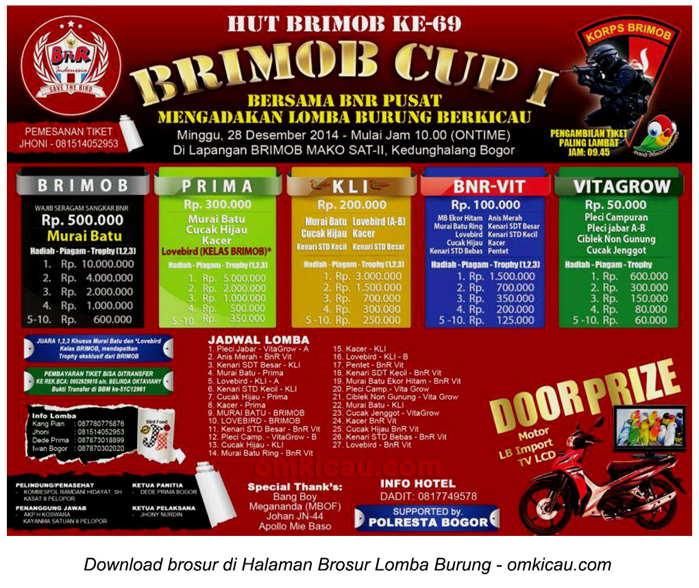 Brosur Lomba Burung Berkicau Brimob Cup I, Bogor, 28 Desember 2014