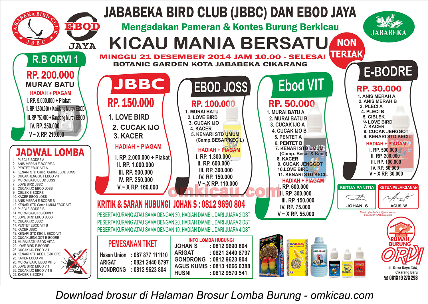 Brosur Lomba Burung Berkicau Jababeka BC, Bekasi, 21 Desember 2014
