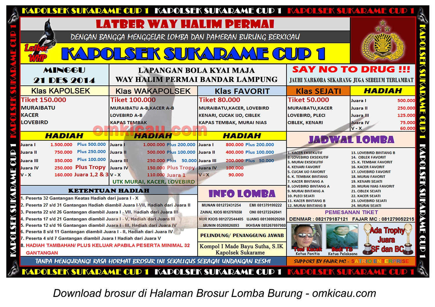 Brosur Lomba Burung Berkicau Kapolsek Sukarame Cup 1, Bandarlampung, 21 Desember 2014