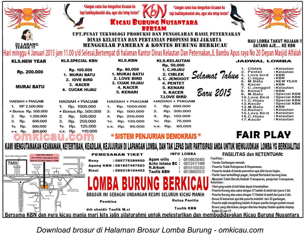 Brosur Lomba Burung Berkicau KBN, Jakarta, 4 Januari 2015