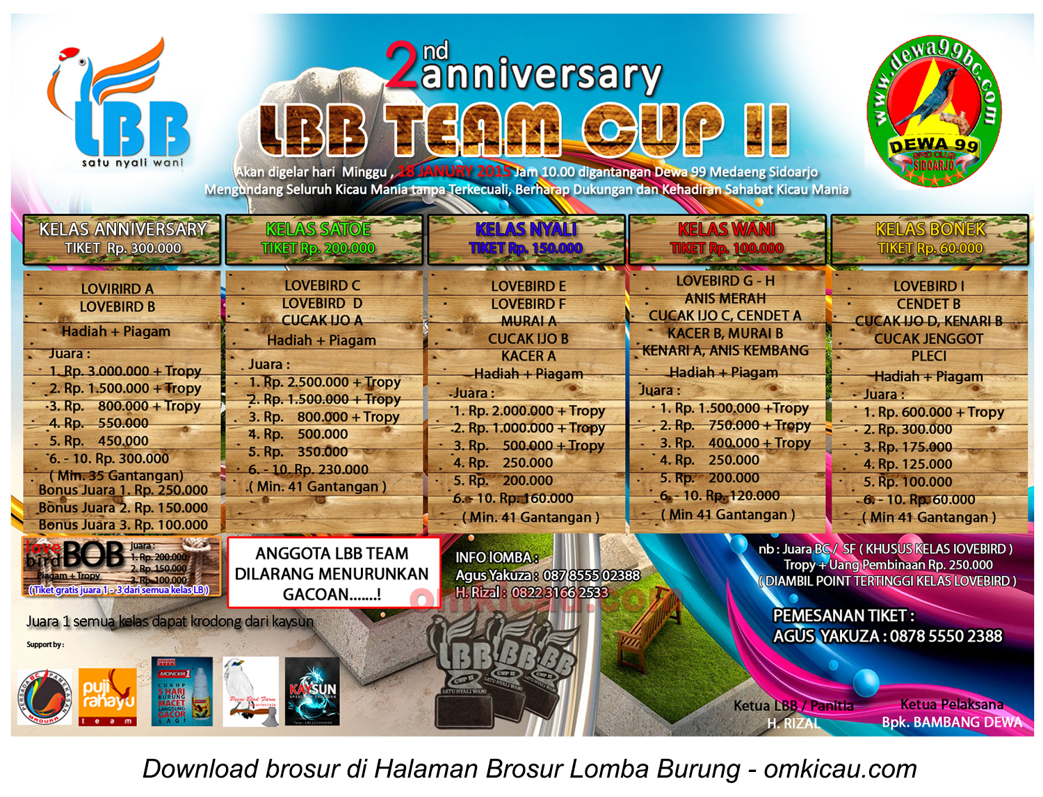 Brosur Lomba Burung Berkicau LBB Team Cup II, Sidoarjo, 18 Januari 2014
