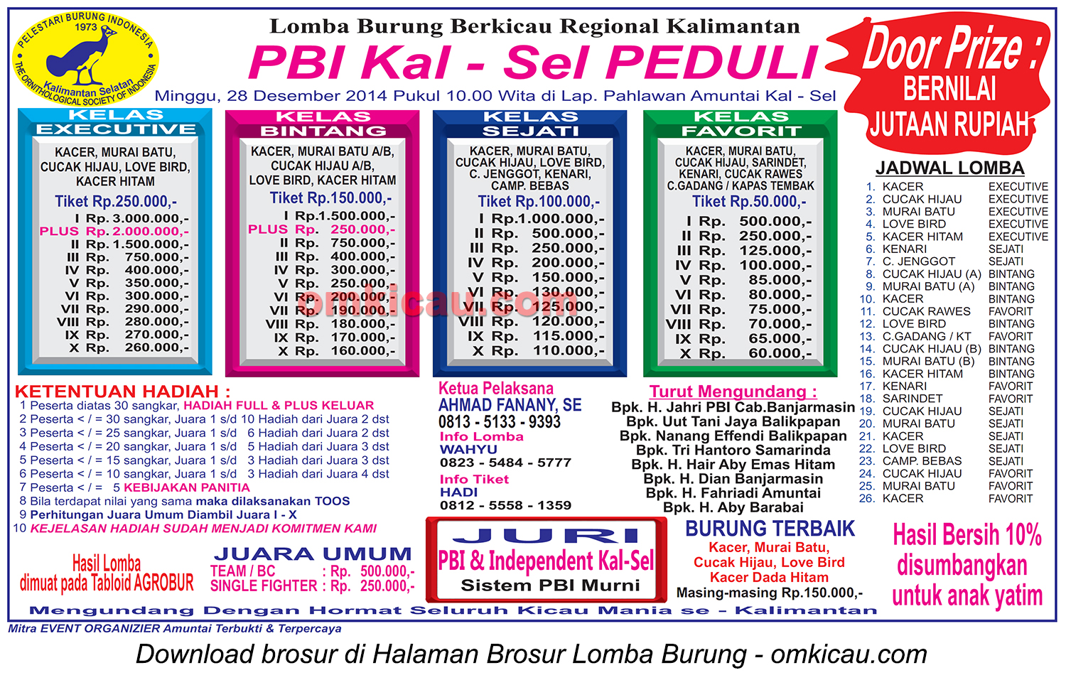 Brosur Lomba Burung Berkicau PBI Kalsel Peduli, Amuntai, 28 Desember 2014