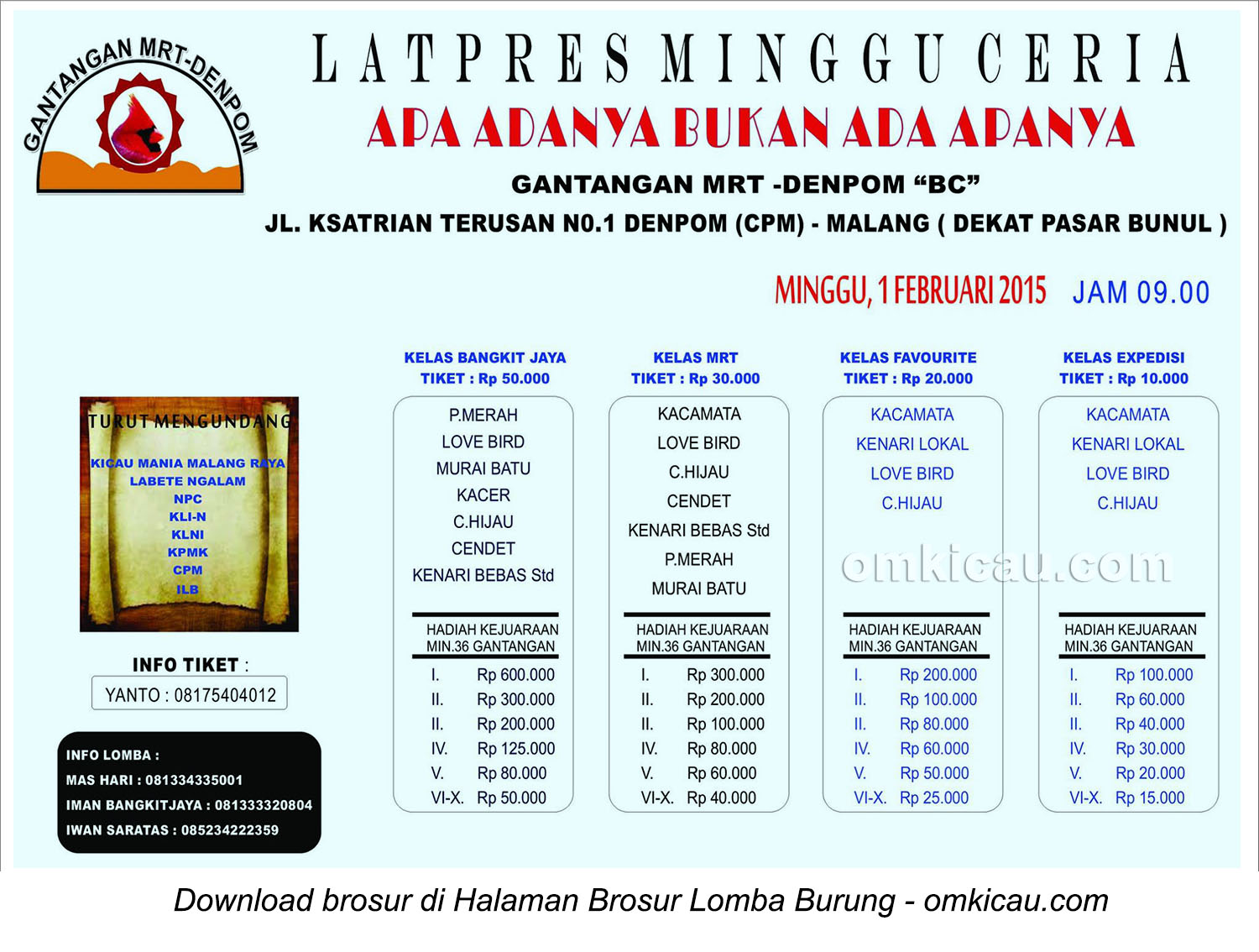 Brosur Latpres Minggu Ceria Gantangan MRT-Denpom BC, Malang, 1 Februari 2015