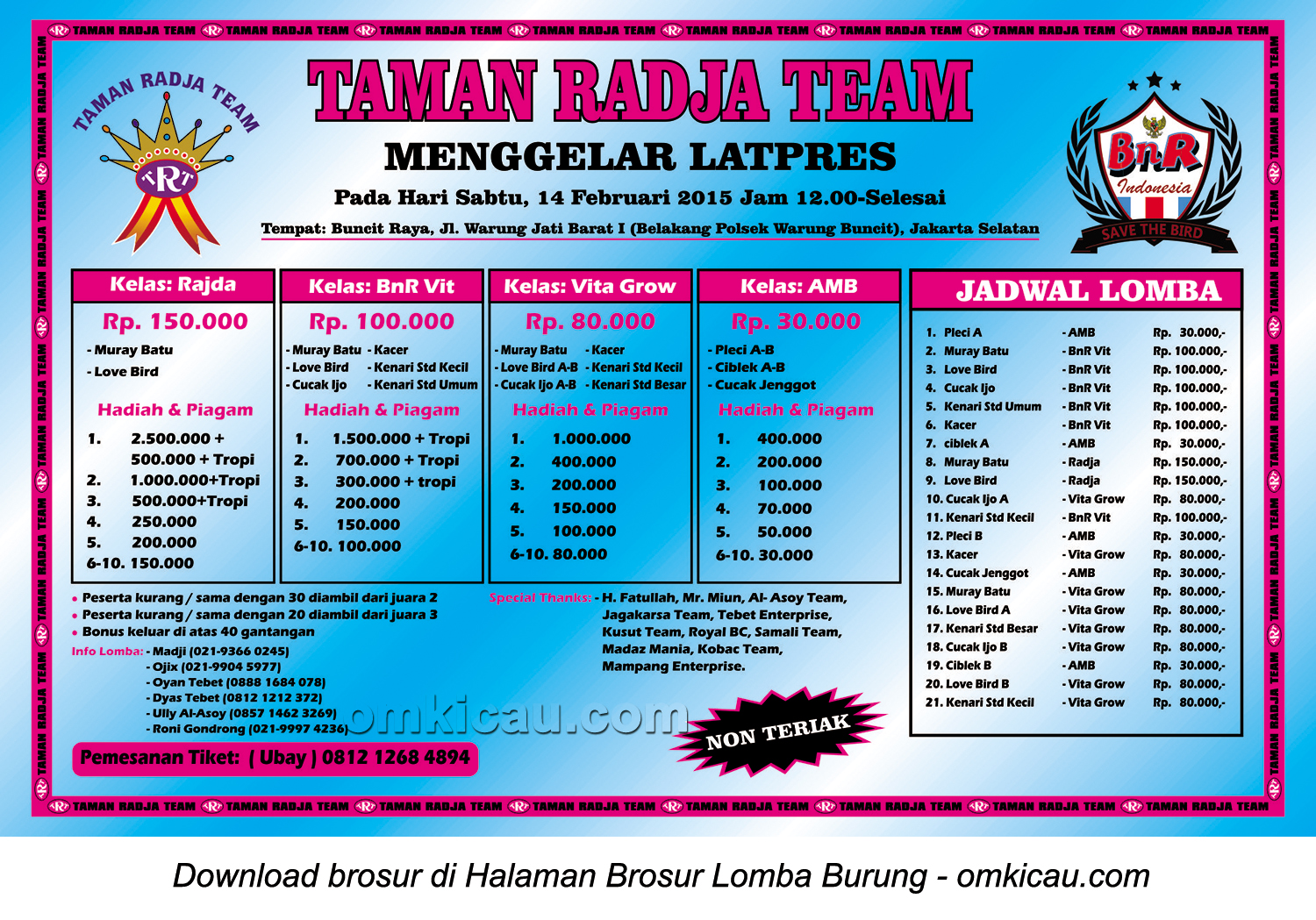 Brosur Latpres Taman Radja Team, Jakarta Selatan, 14 Februari 2015