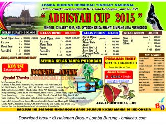 Brosur Lomba Burung Berkicau Adhisyah Cup, Purwodadi, 22 Maret 2015