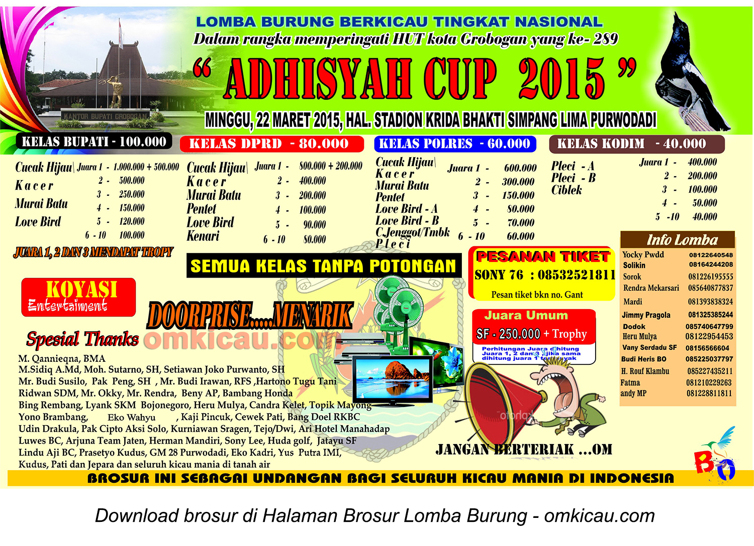 Brosur Lomba Burung Berkicau Adhisyah Cup, Purwodadi, 22 Maret 2015