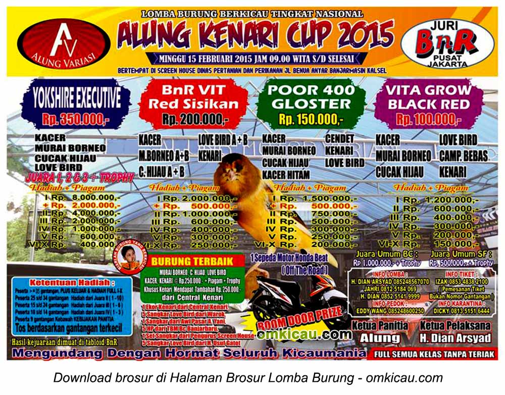 Brosur Lomba Burung Berkicau Alung Kenari Cup, Banjarmasin, 15 Februari 2015