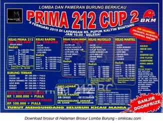 Brosur Lomba Burung Berkicau Prima 212 Cup 2, Bontang, 8 Februari 2015