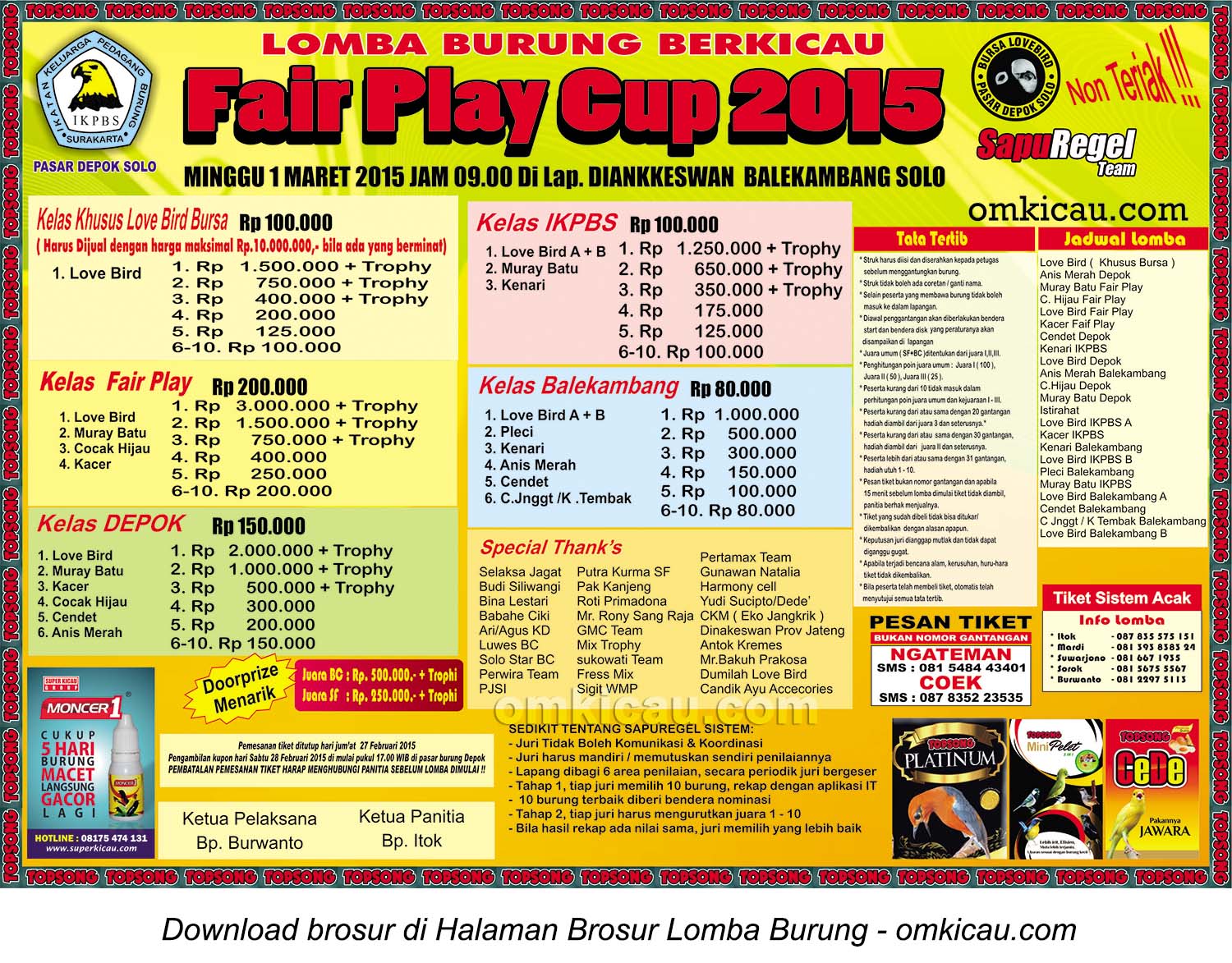 Brosur Lomba Burung Berkicau FairPlay Cup 2015, Solo, 1 Maret 2015